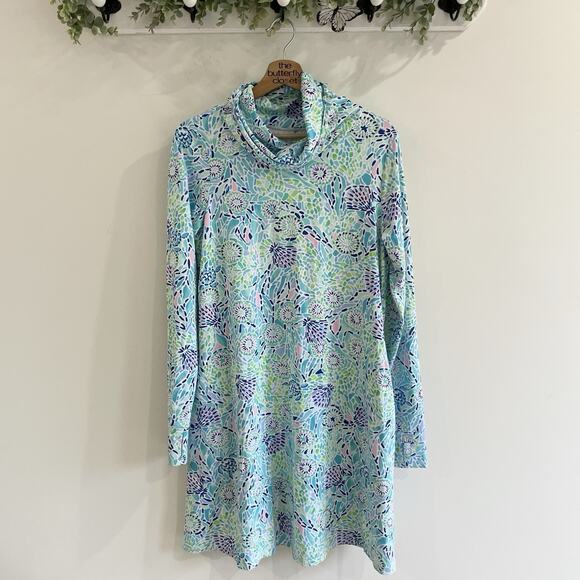 Lilly Pulitzer Blue Floral Long Sleeve UPF 50+ Chillylilly Lilshield Dress M - Picture 2 of 6